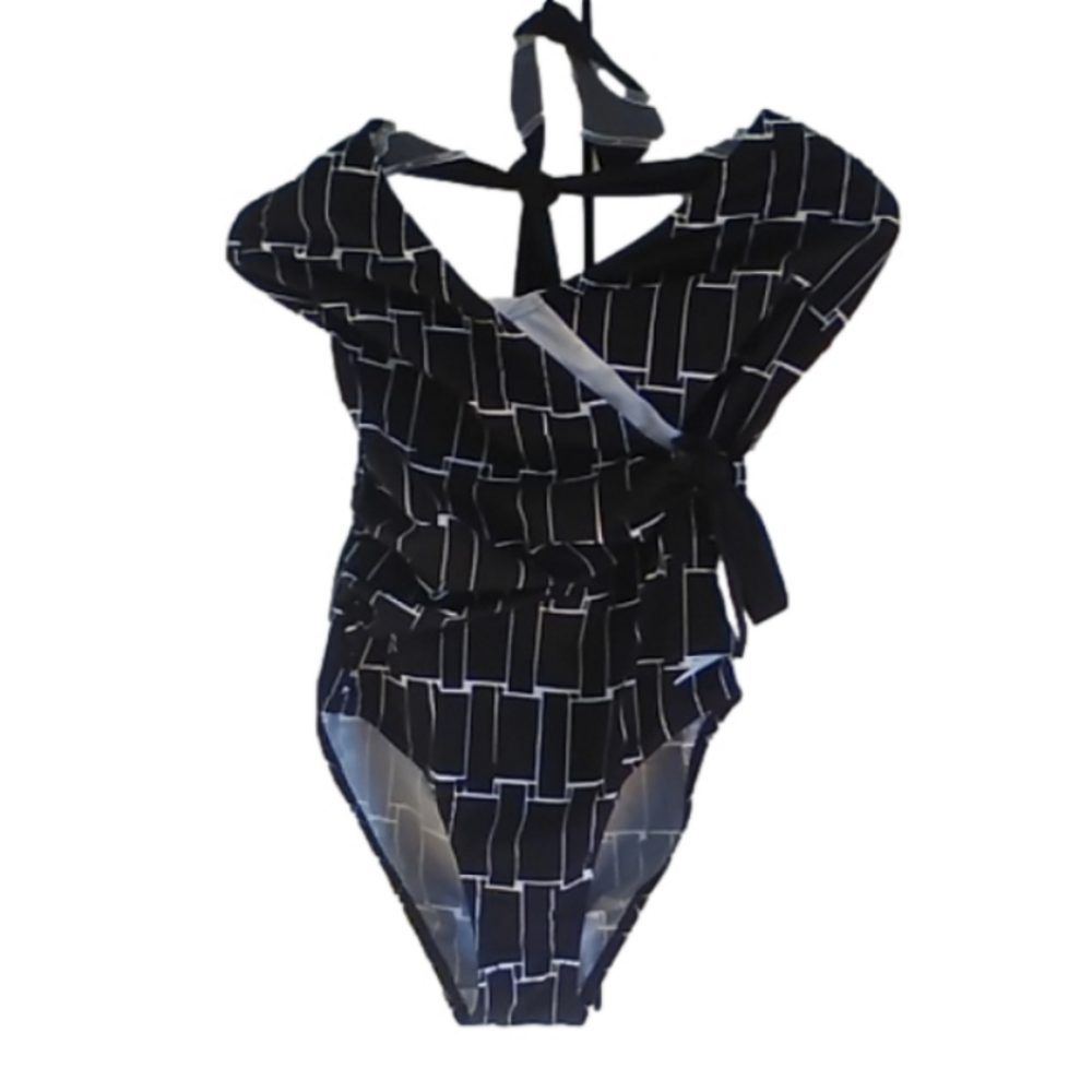 NWOT Speedo Sculpture Black White Halter Top Shaping Bathing Suit Womens Sz 12